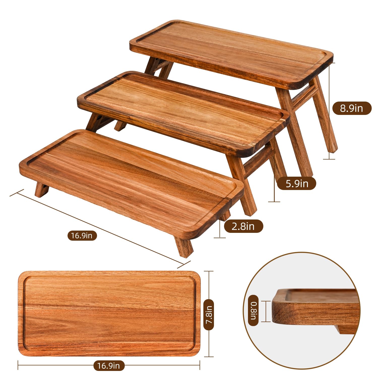 GEHE acacia wood tray with foldable legs saves storage space