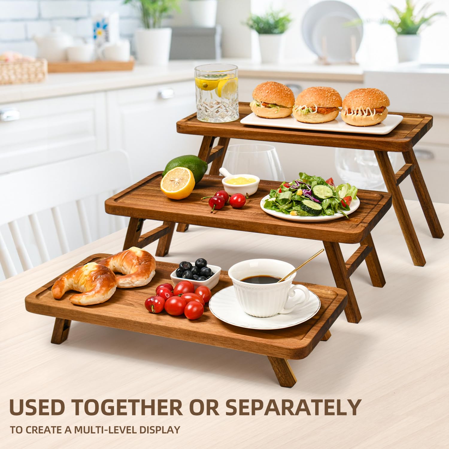 GEHE minimalist wooden stand fits kitchen decor while serving pastries