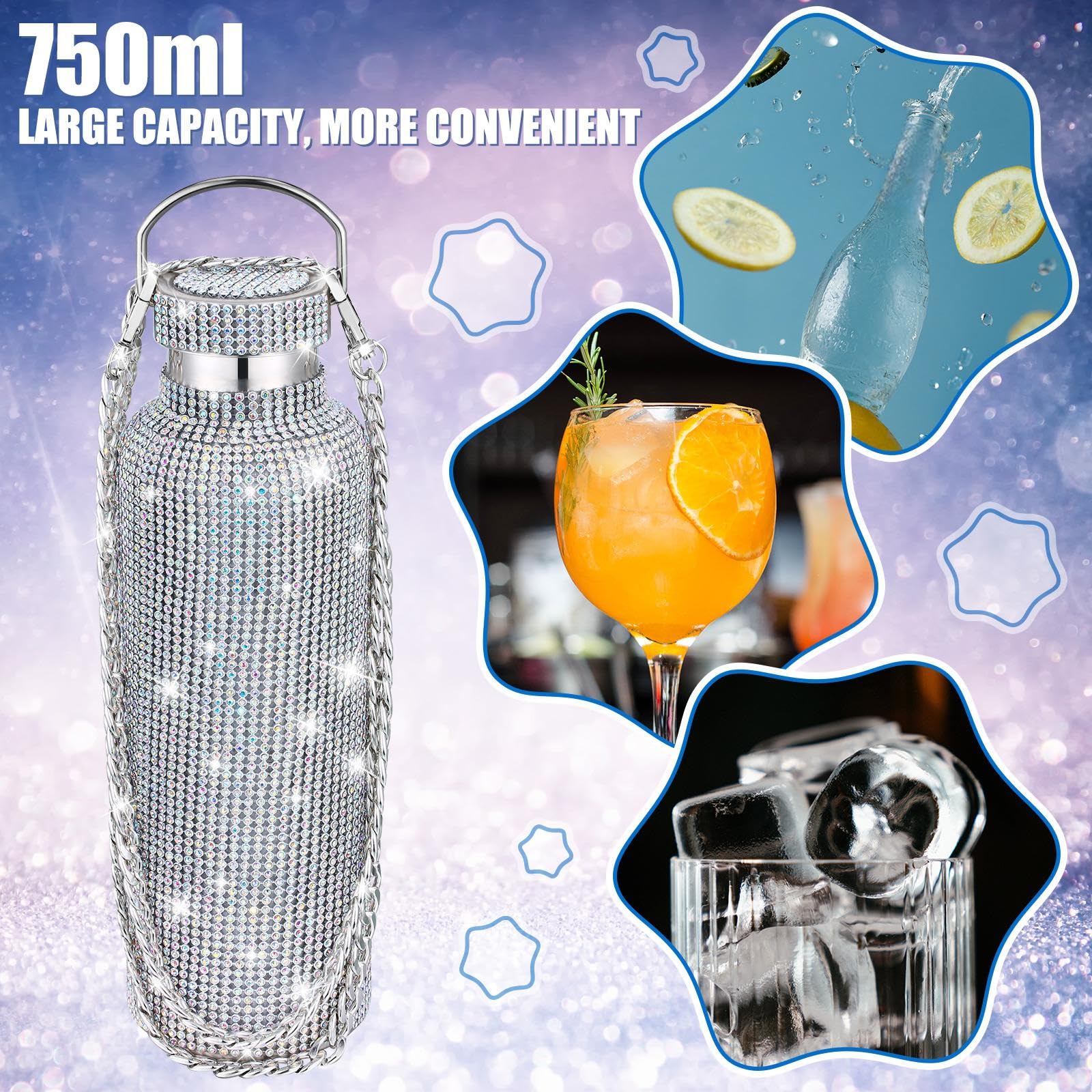 Geiserailie Diamond water bottle glitter cap adds sparkle with practical lid