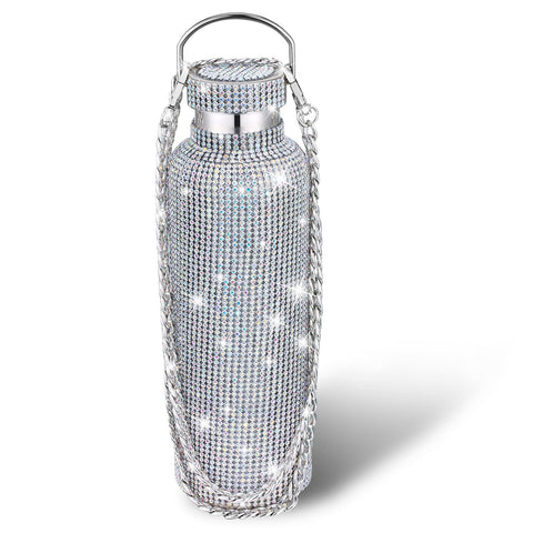 Geiserailie Diamond water bottle rhinestones sparkle on a shiny surface for stylish hydration