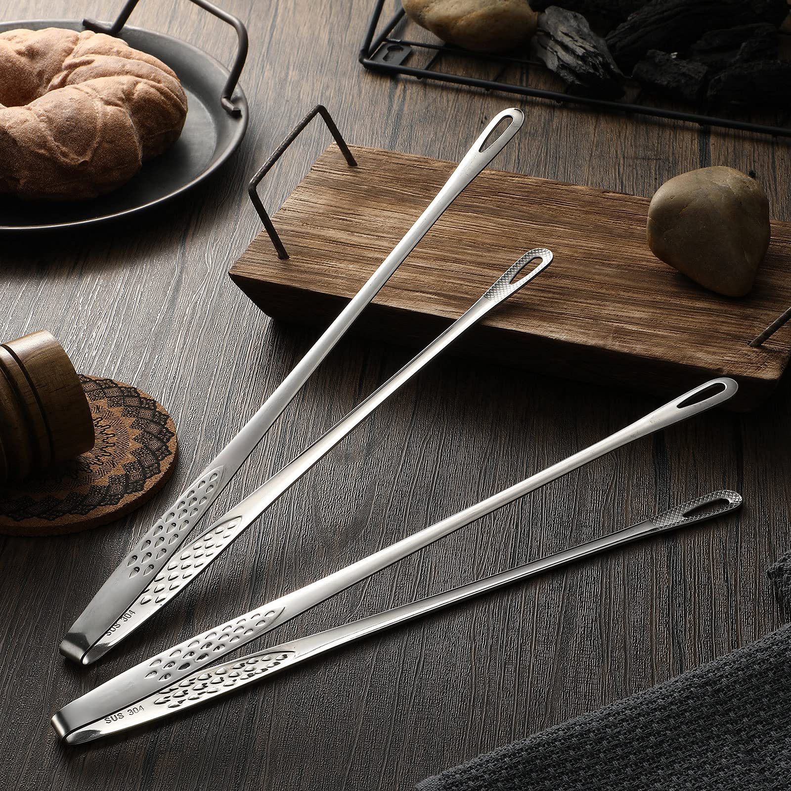 Geiserailie hollow hole design tongs drain oil for clean grilling