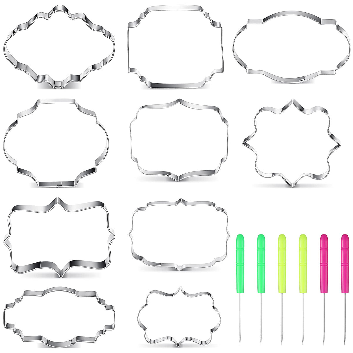 Geiserailie plaque frame cookie cutters in 10 styles for versatile decorating.