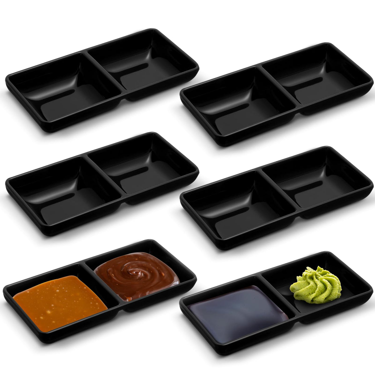 Gejoy dual dipping sauce bowls with two compartments for two sauces at once.