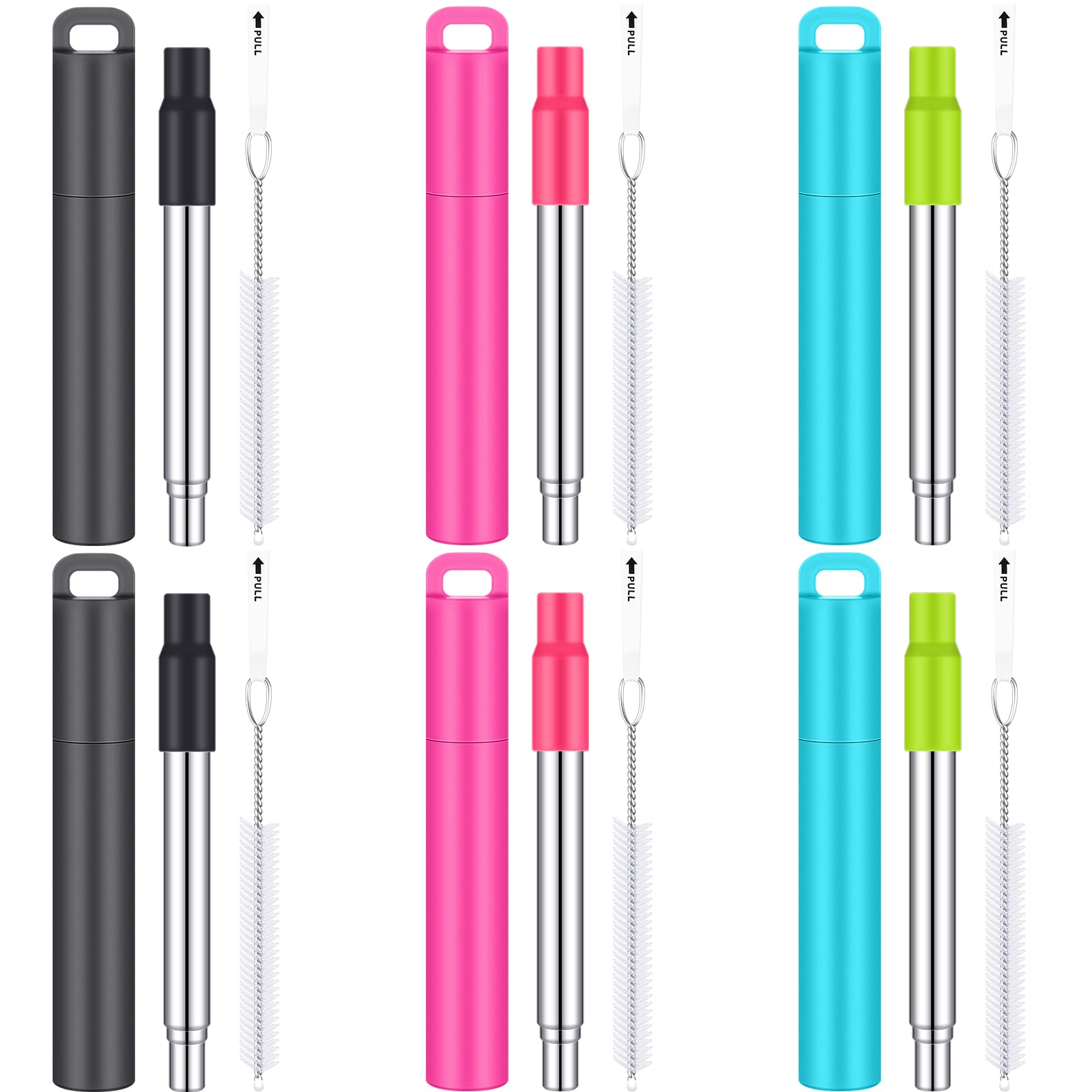 Gejoy 6-pack reusable straw set with travel case for on-the-go sipping.