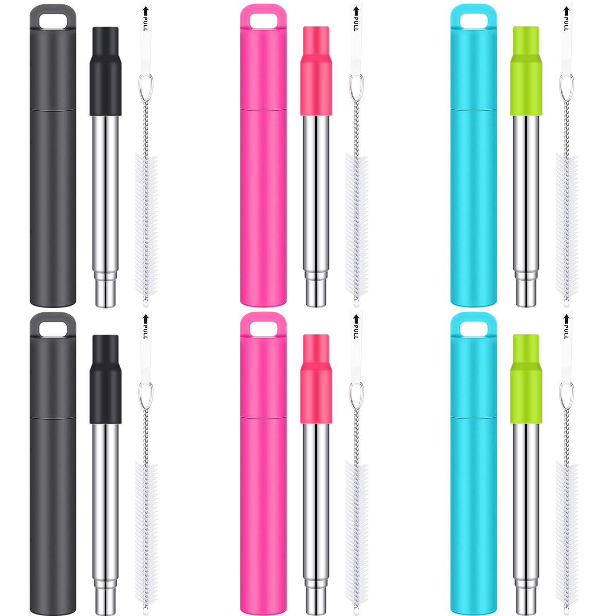 Gejoy 6-pack reusable straw set with travel case for on-the-go sipping.