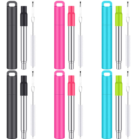 Gejoy 6-pack reusable straw set with travel case for on-the-go sipping.