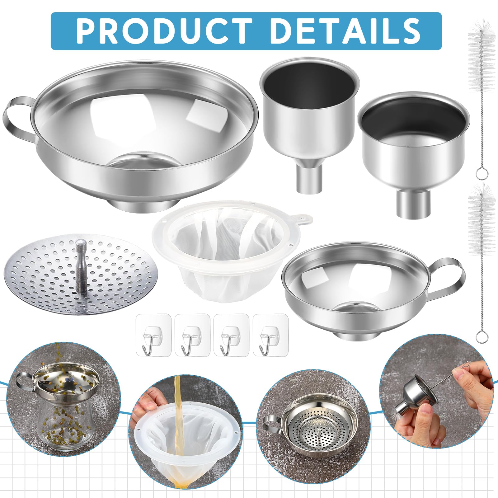 Gejoy stainless steel funnel large for durable pouring