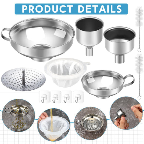 Gejoy stainless steel funnel large for durable pouring