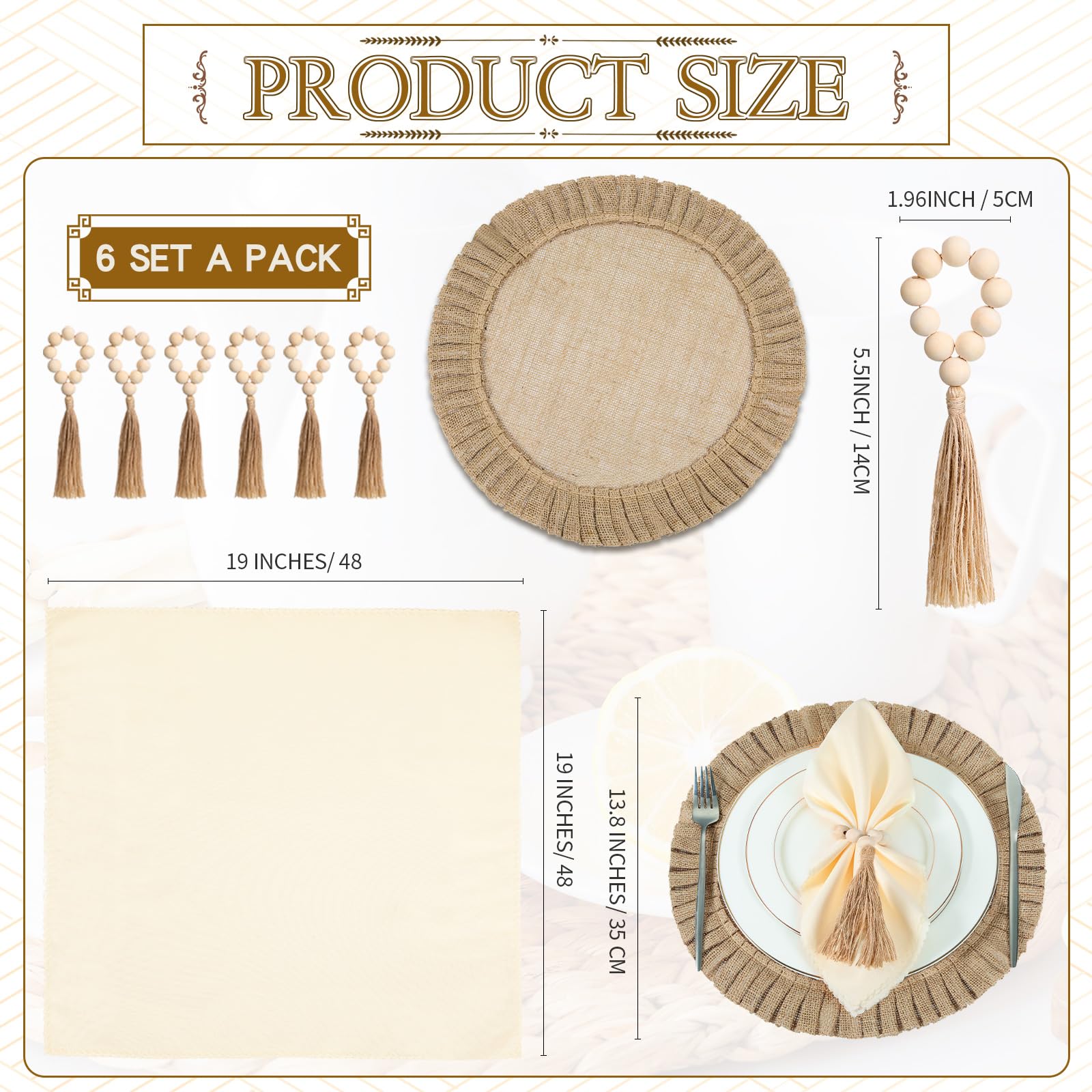 Gejoy wood bead napkin rings add elegant, reusable accents to each setting.