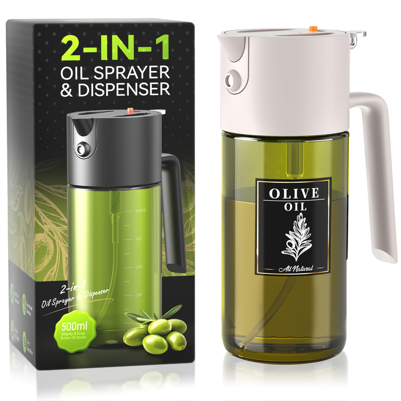 Gelibo 2in1 oil sprayer 500ml for precise, even coating during cooking.