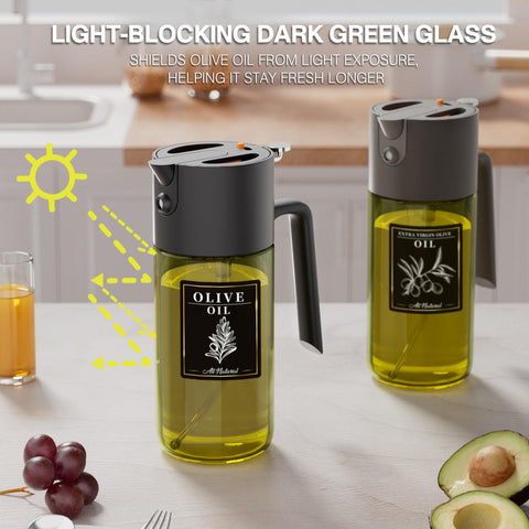Gelibo dark olive green glass bottle preserves freshness while visible oil level