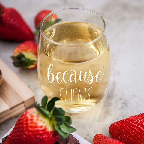 Gelid Because Clients stemless glass close-up shows durable print
