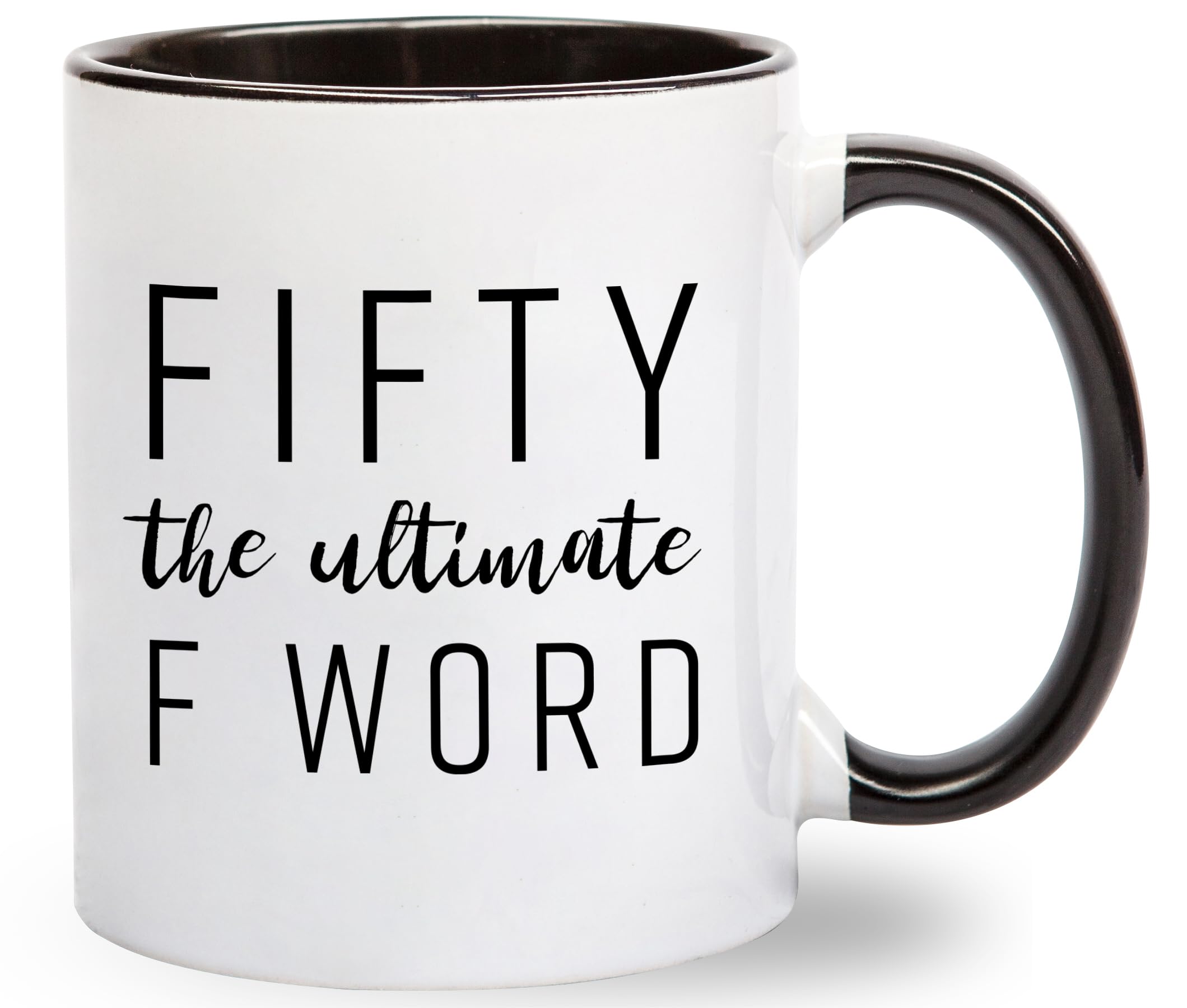 Gelid Fifty mug with bold F word design for 50th birthday morning coffee ritual.