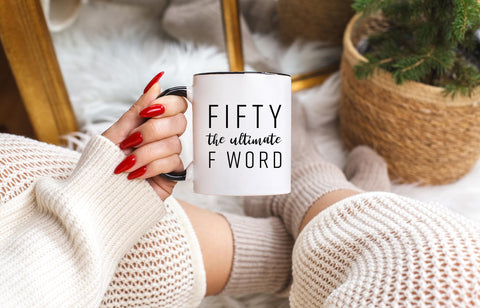 Gelid Fifty mug features a double-sided print for lasting coffee enjoyment.