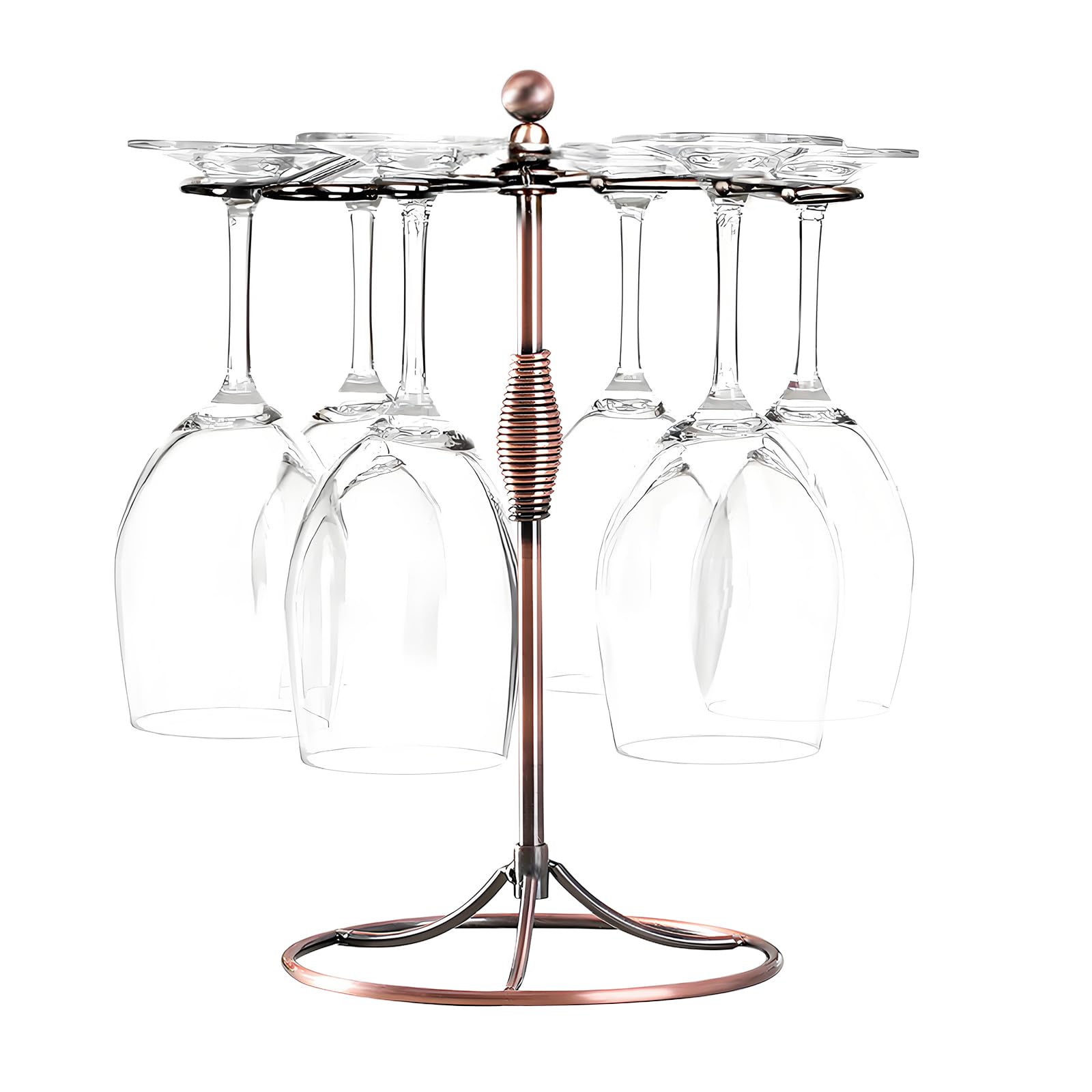 GeLive bronze wine glass holder stand on a countertop, ideal for drying and display.