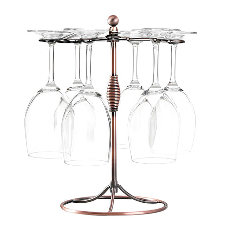 GeLive bronze wine glass holder stand on a countertop, ideal for drying and display.
