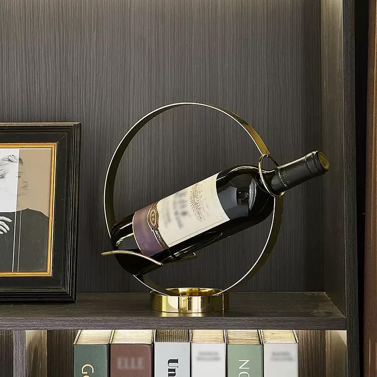 GeLive Gold tabletop wine bottle stand on a kitchen counter