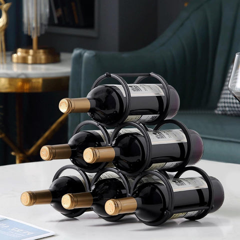 GeLive triangle wine rack 6 bottles full view for countertop display.