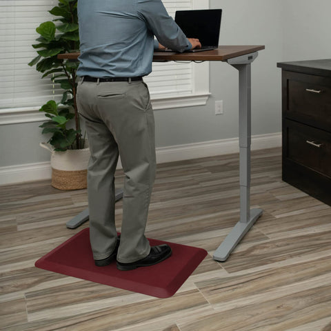 GelPro NewLife grass-cloth-pattern adds style to any kitchen or desk.