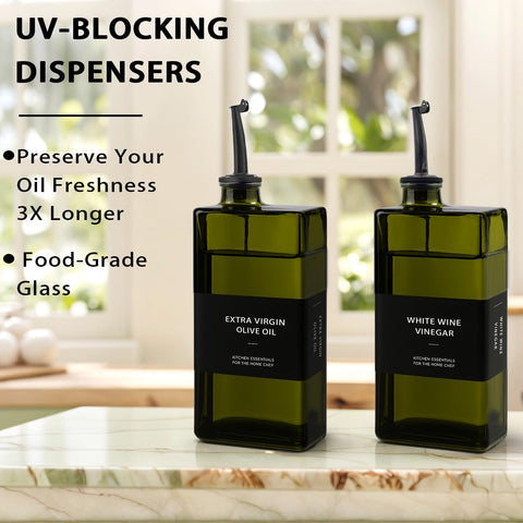 Gelury UV-blocking glass dispenser protects flavors and aromas.