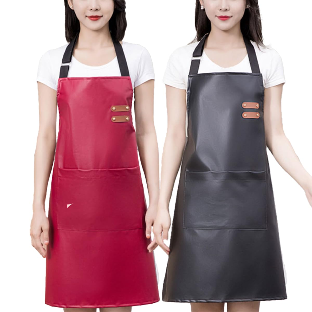 GEMBITYFUL waterproof apron two-pack in red and black for mess-free cooking.