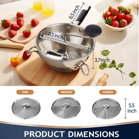 Gemfino food mill triangle-stability maintains steady action on the bowl.