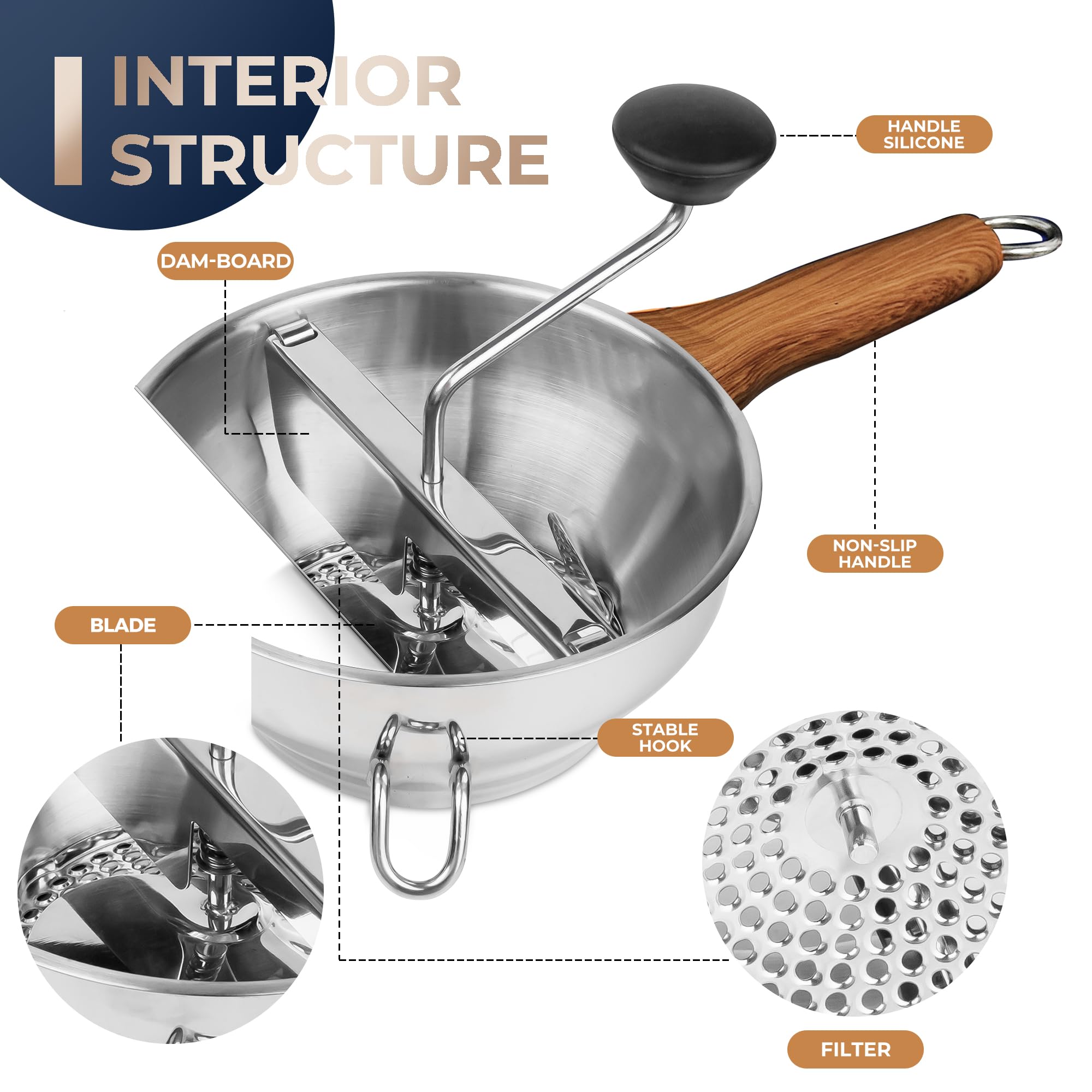 Gemfino dual-hook stability keeps the mill secure on bowls.