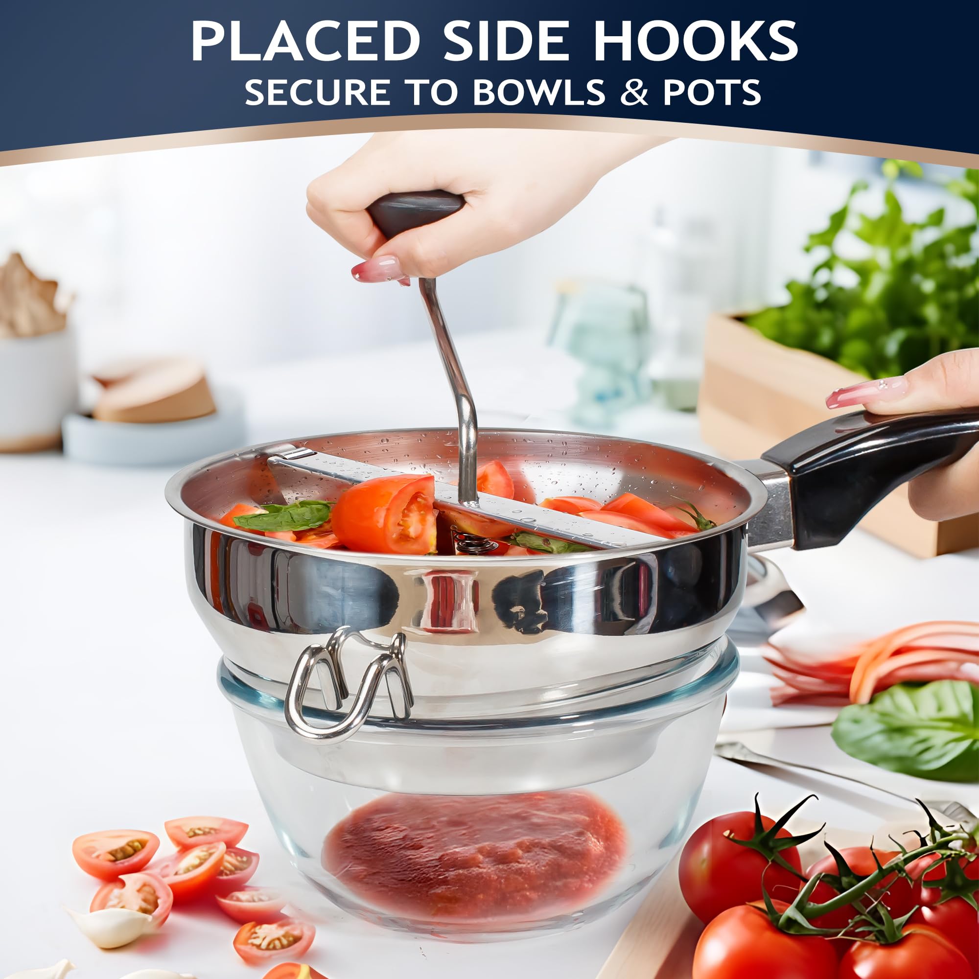 Gemfino three milling trays offer different textures for sauces, jams, and vegetables.