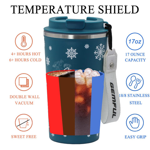 Gemful 17oz insulated mug with leak-proof lid for travel.