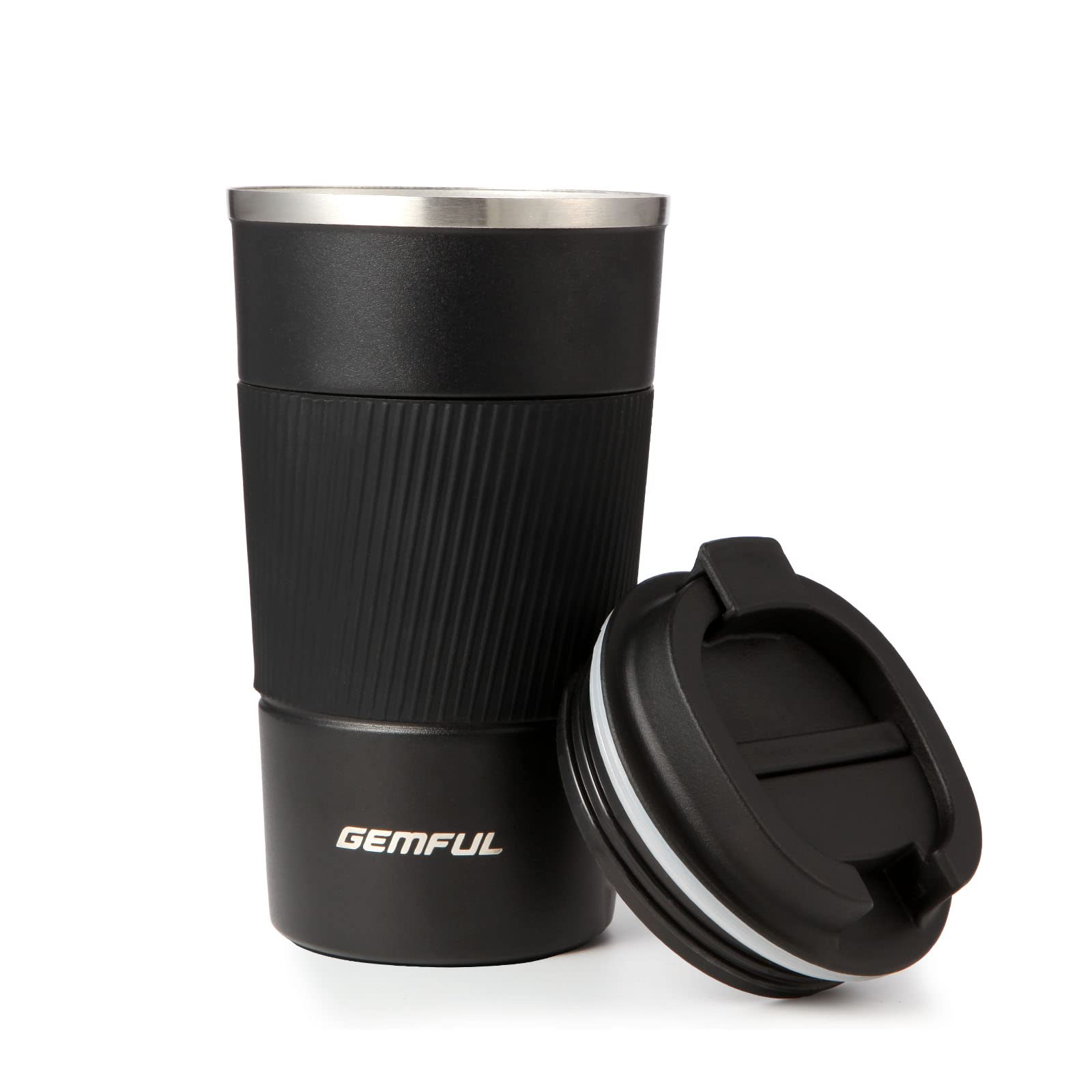 GEMFUL 17oz travel mug with lid keeps hot drinks secure during on-the-go use.