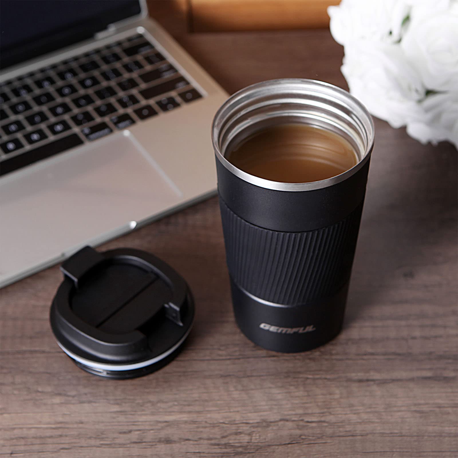 GEMFUL gift ready travel mug blue ideal for coffee lovers.
