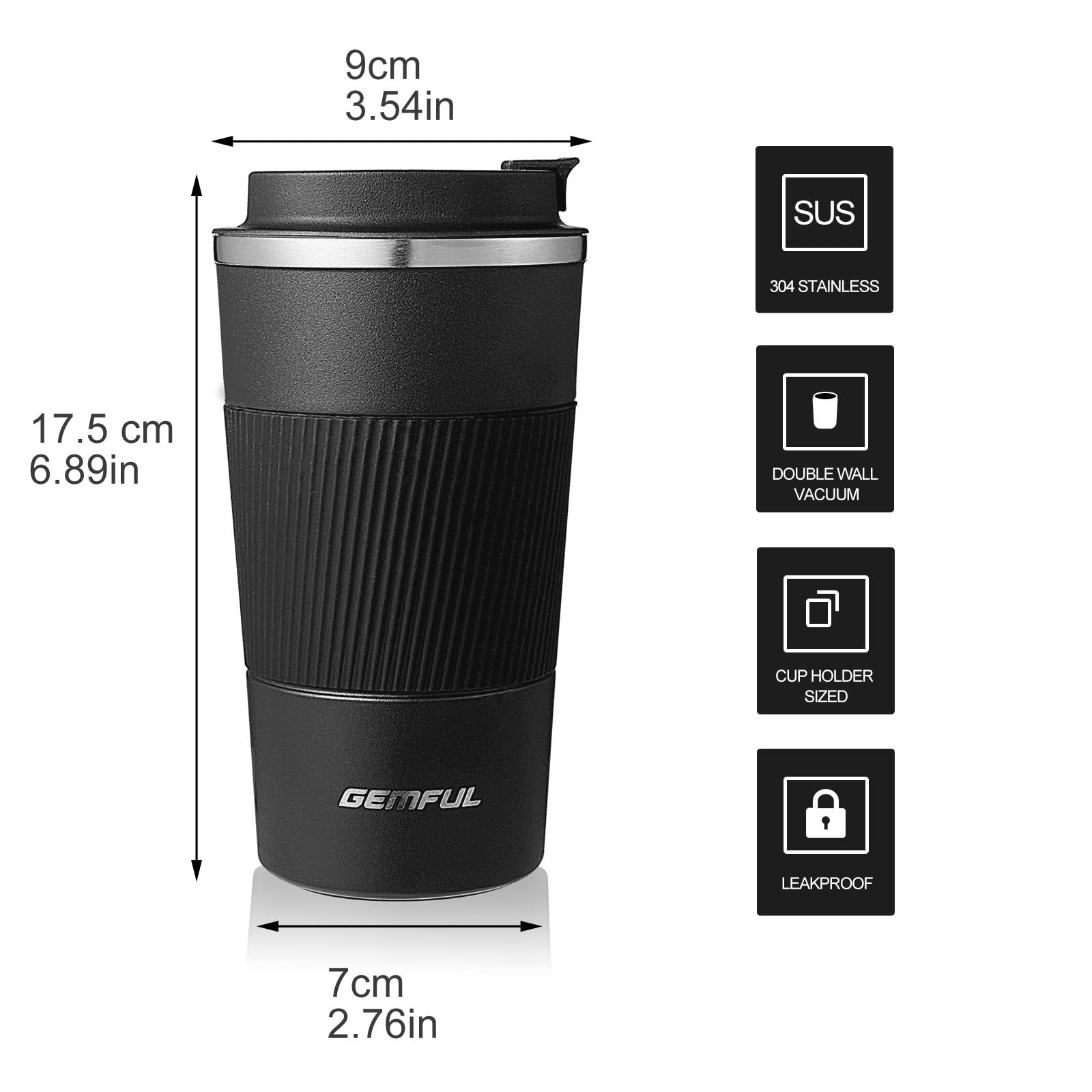 GEMFUL stainless steel insulated tumbler preserves temperature for both hot and cold beverages.