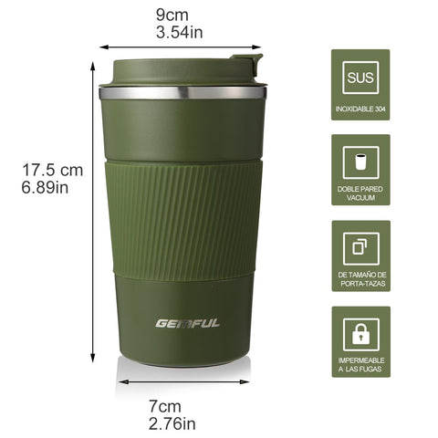 GEMFUL To Go mug with silicone sleeve offers a secure, comfortable grip.
