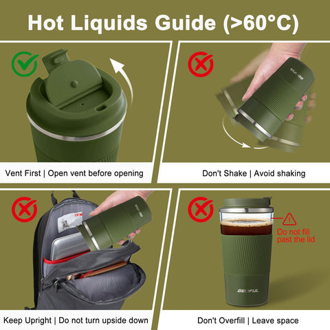 GEMFUL To Go mug with vacuum insulation maintains hot or cold drinks for hours.