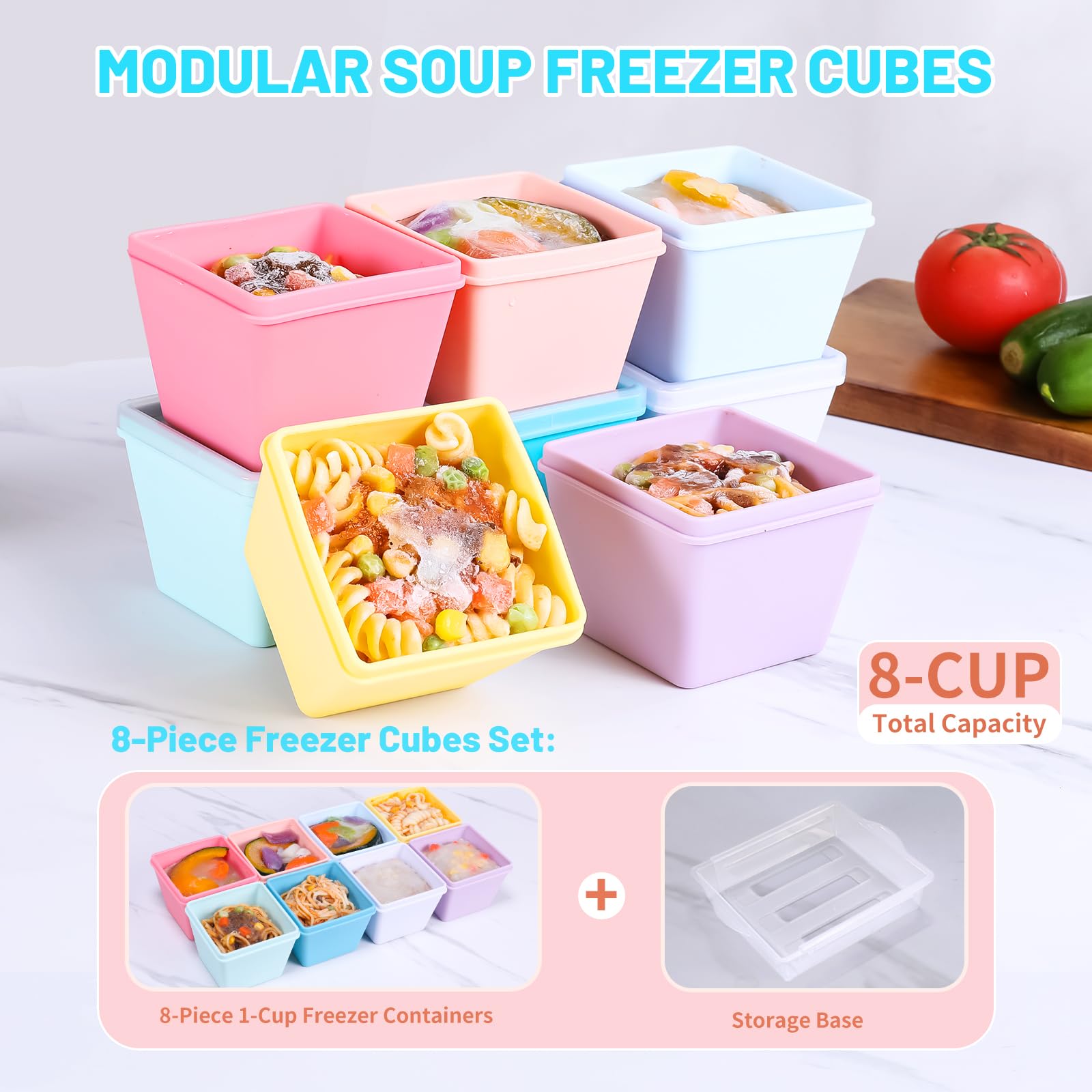 Gemice 8-pack lids keep portions sealed and stackable.