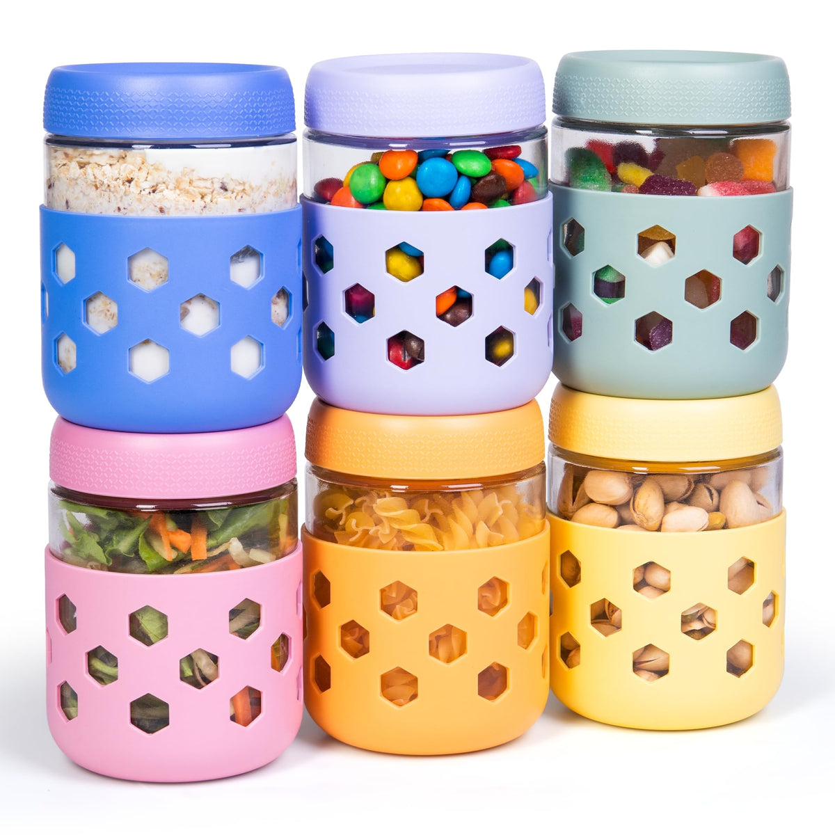 Gemice overnight oats jars with silicone sleeve for secure grip and drop protection