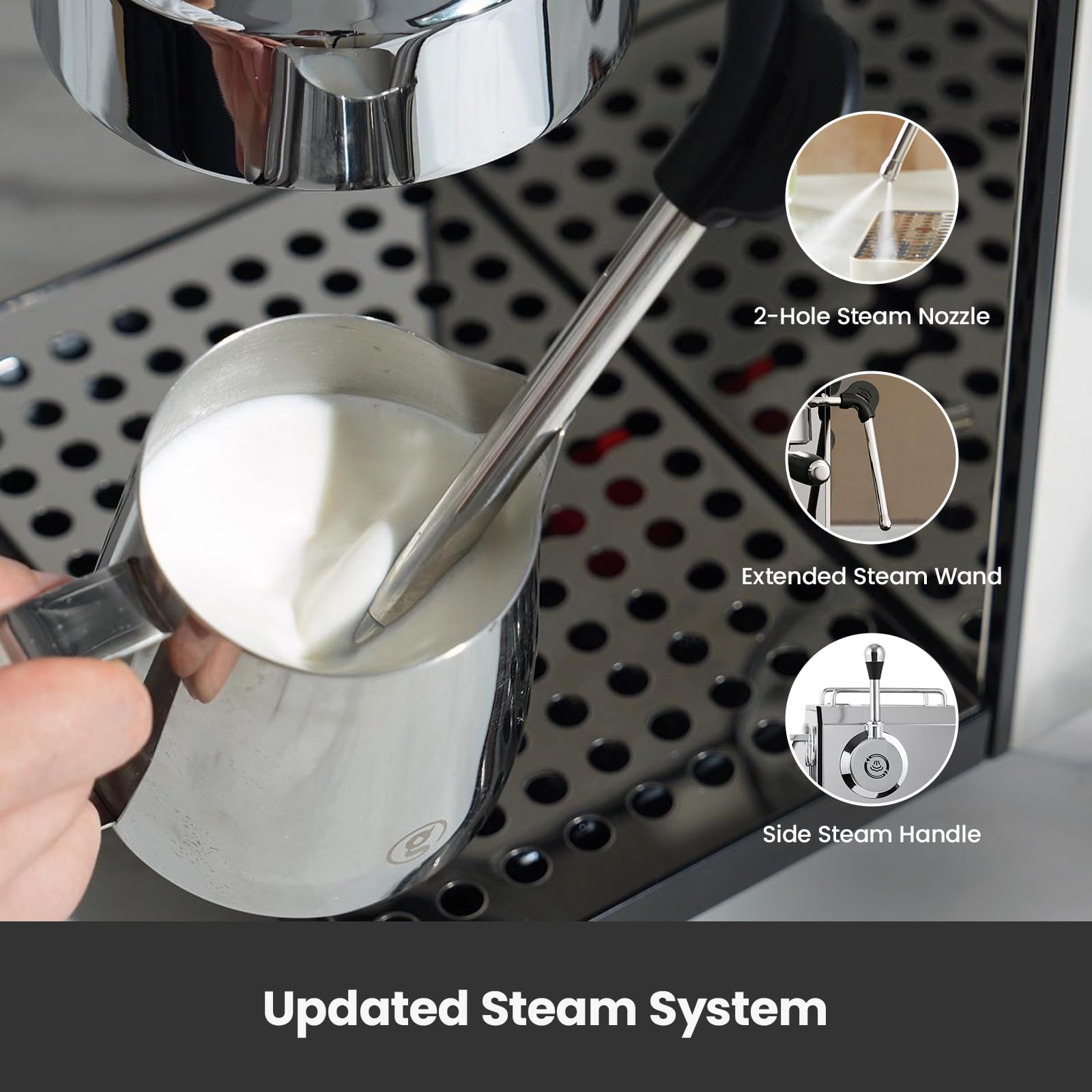 Gemilai Owl Espresso Machine 57oz water tank for longer coffee sessions.