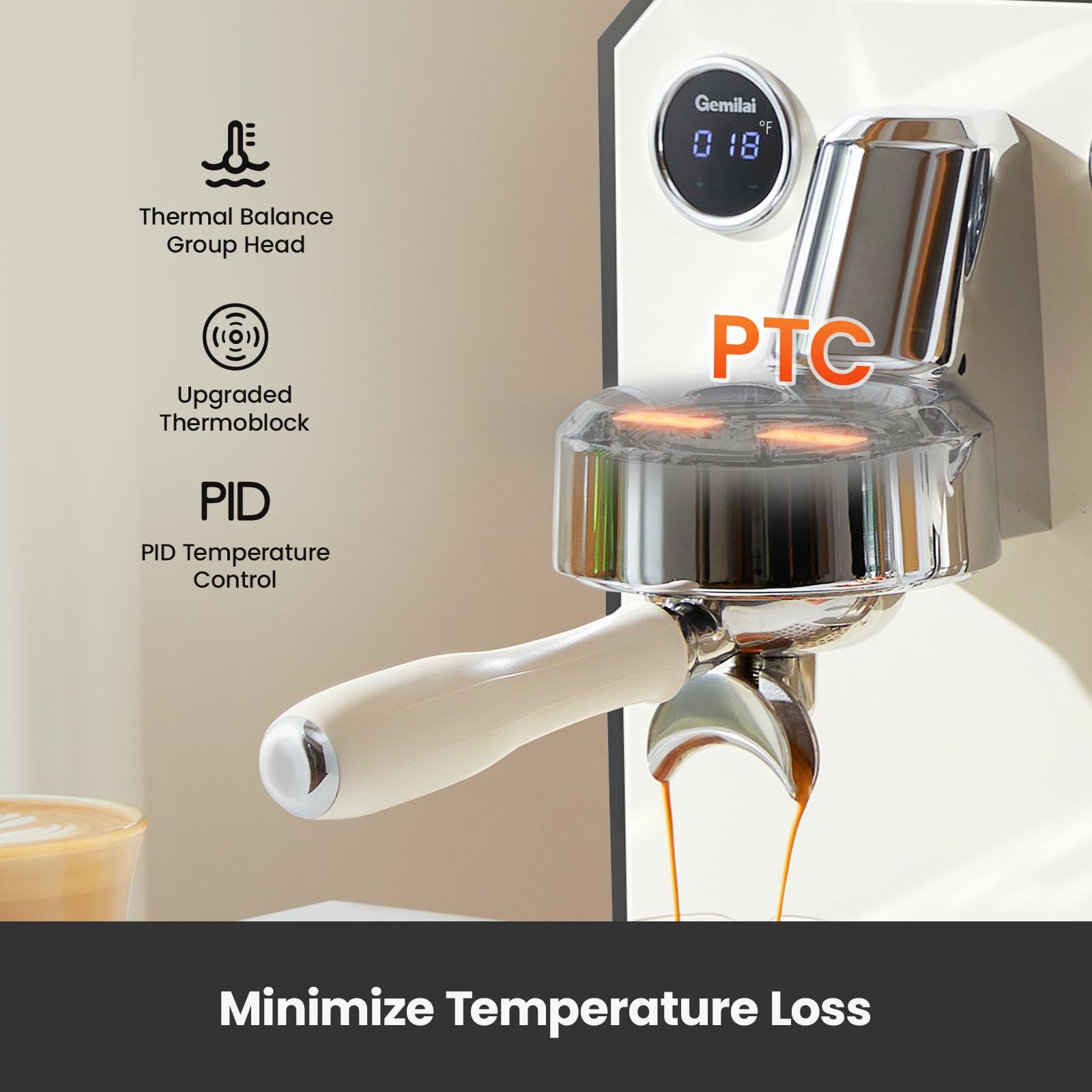 Gemilai Owl Espresso Machine 57oz water tank for longer, uninterrupted coffee sessions.