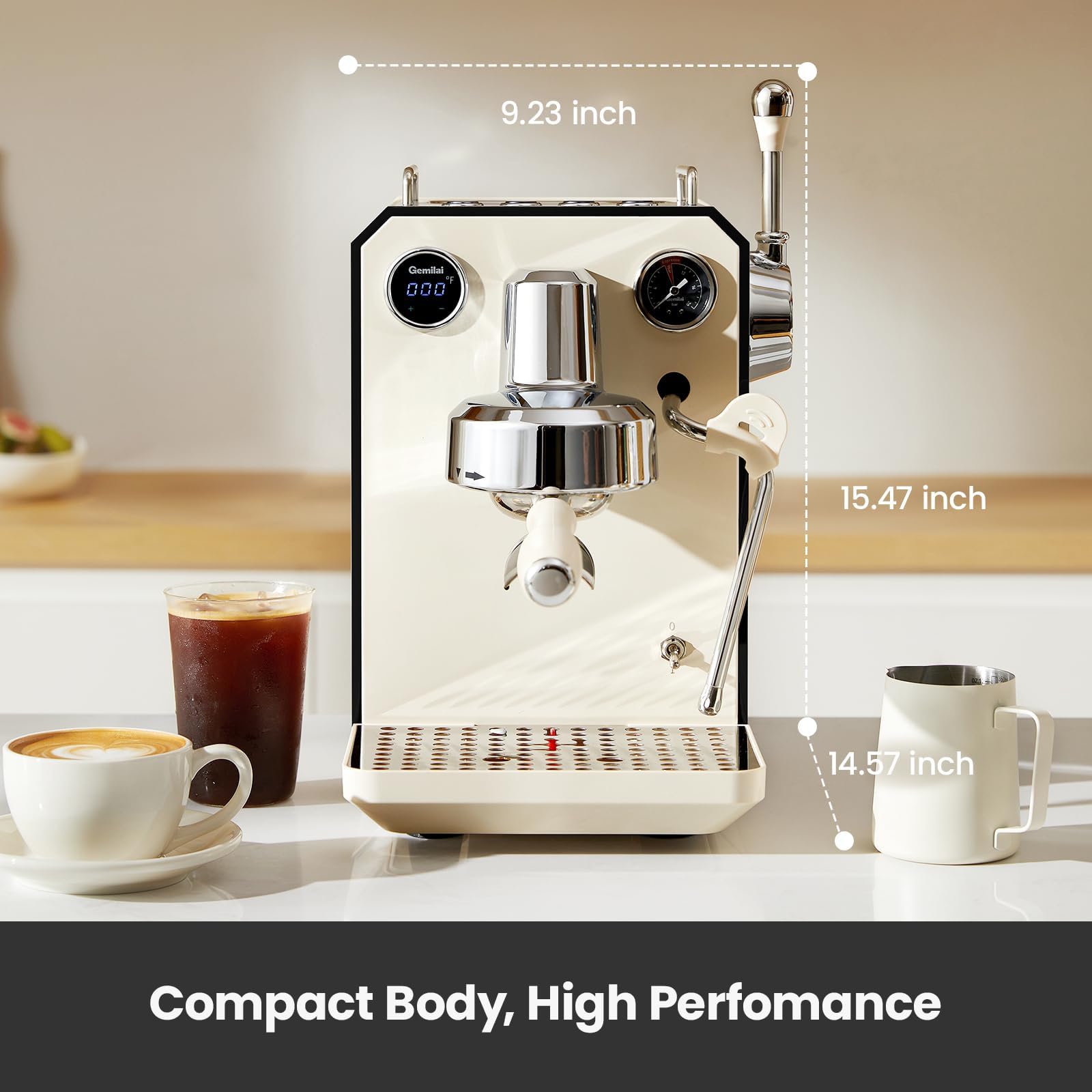 Gemilai Owl Espresso Machine side steam wand for flexible milk frothing.