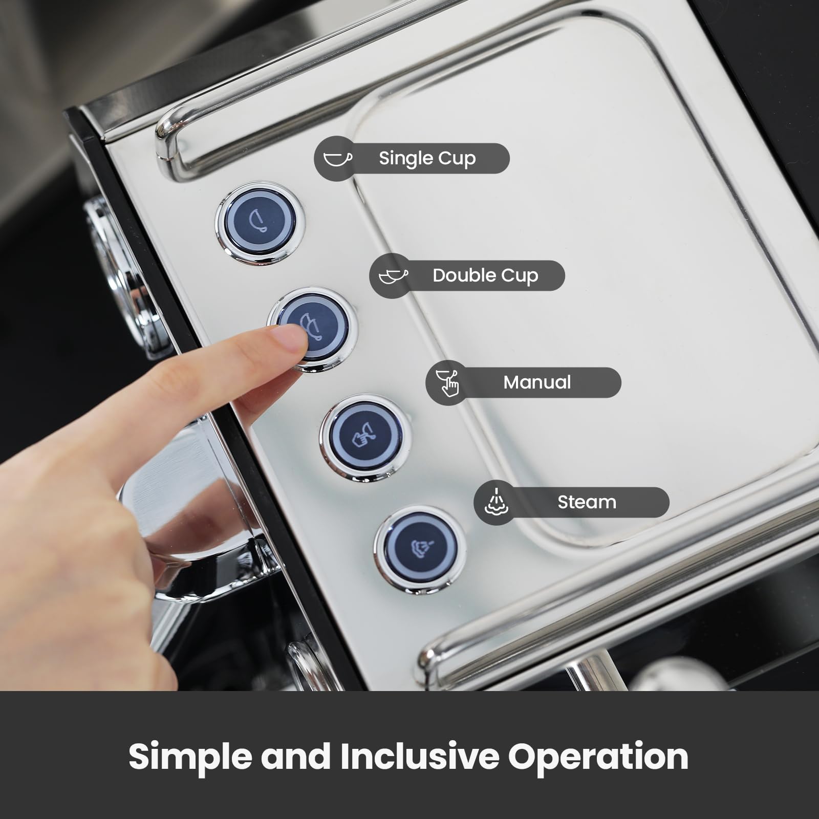 Gemilai Owl Espresso Machine side steam lever for intuitive control.