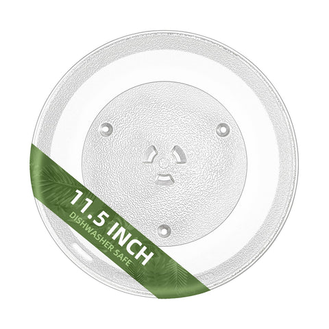 Gemroom 11.5-inch microwave turntable front view; durable borosilicate glass for reliable reheating.