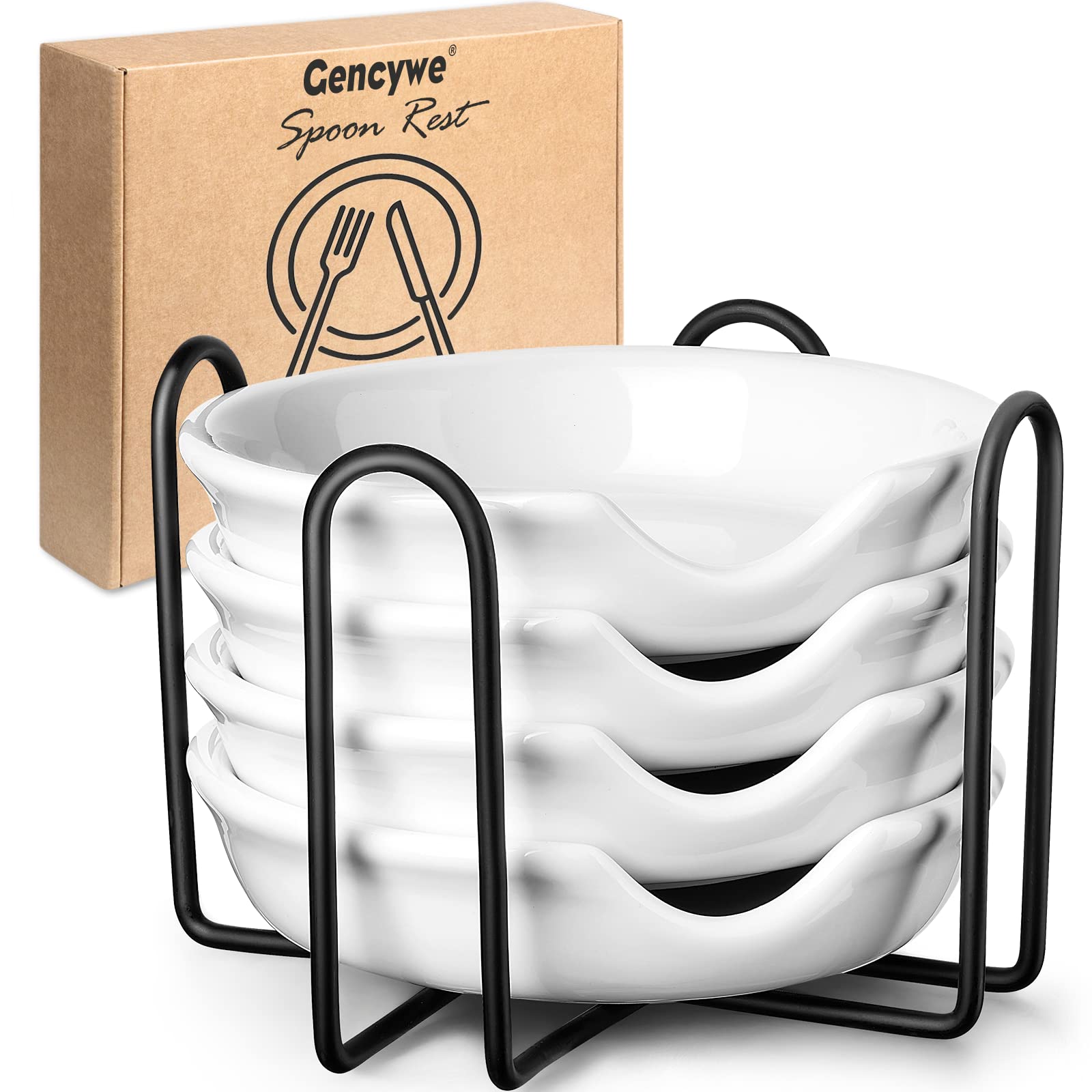 Gencywe ceramic spoon rest on the stovetop keeps utensils organized and counters clean.
