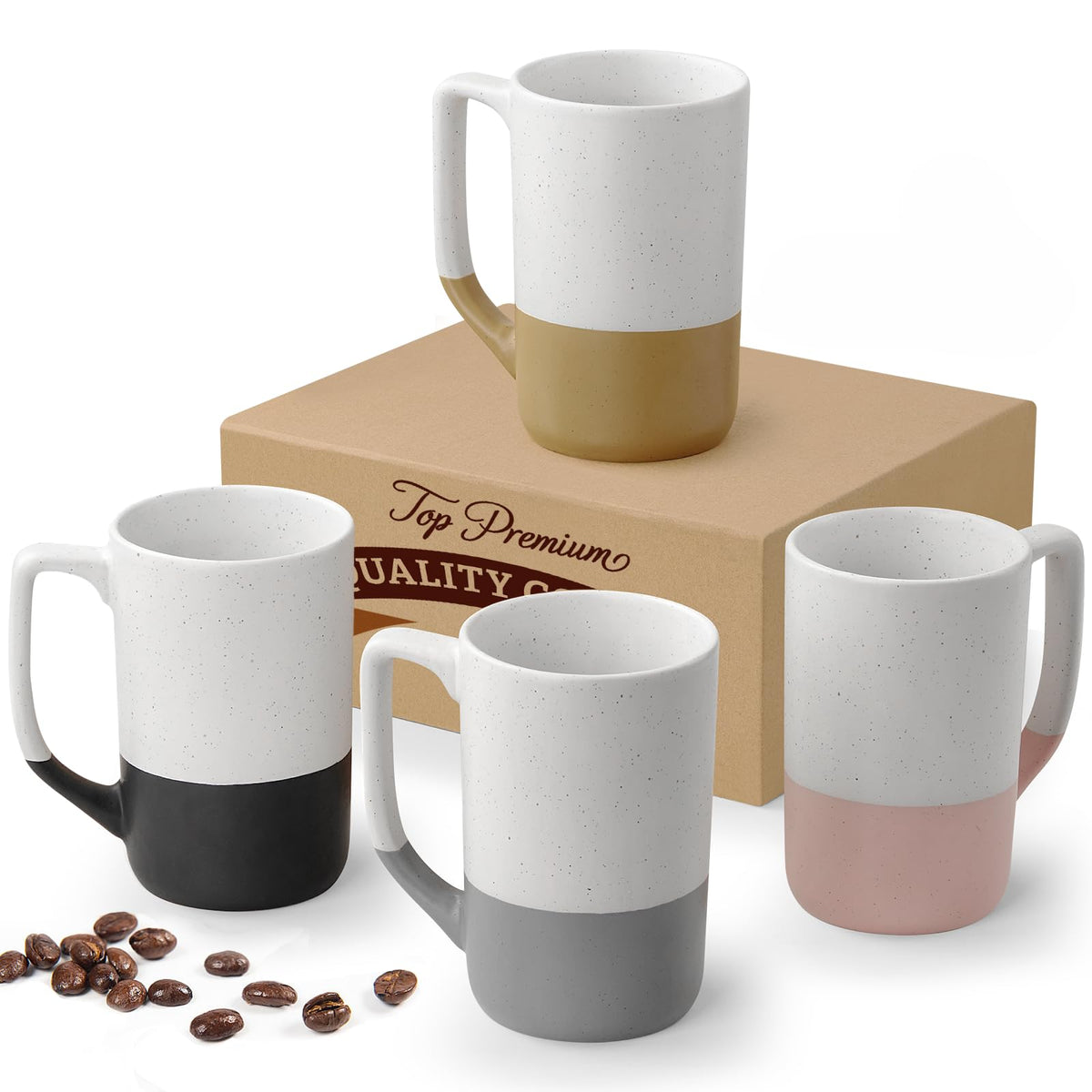 Ggencywe four mugs on table, ideal for sharing coffee or tea.