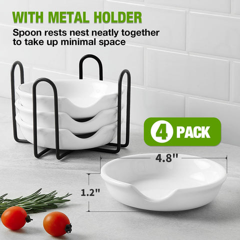 Gencywe spoon rest with metal holder holds multiple utensils for easy reach.