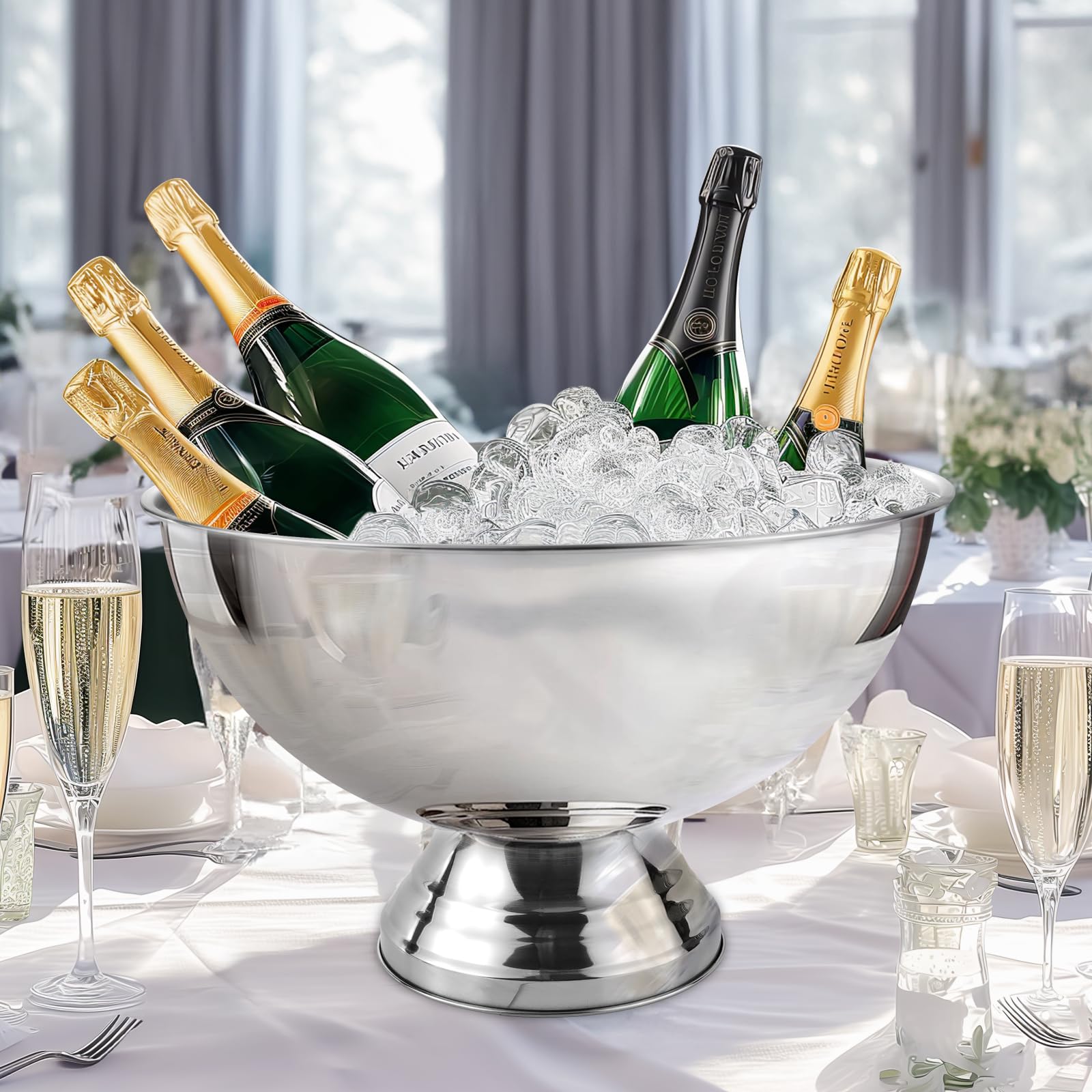 Polished silver finish on Generic ice bucket adds elegant party presence.