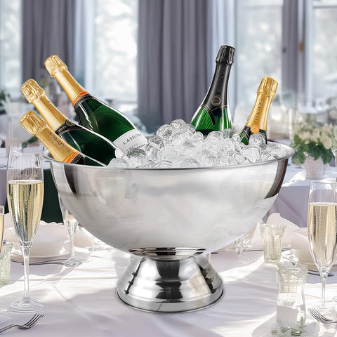 Polished silver finish on Generic ice bucket adds elegant party presence.
