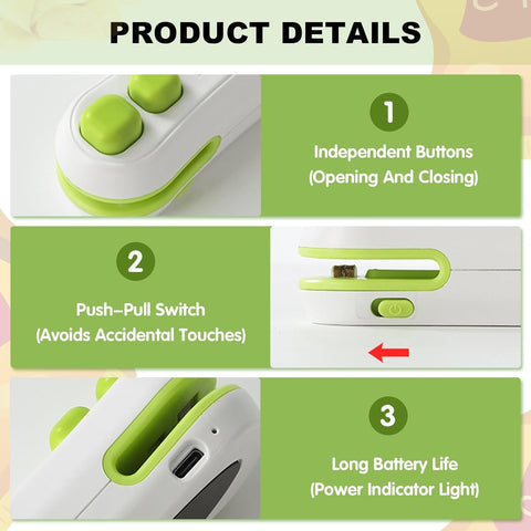 Generic mini sealer helps preserve freshness of opened chips and nuts.