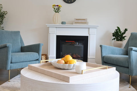 Generic ottoman tray close-up shows ivory shagreen texture and stitch detailing for premium feel.