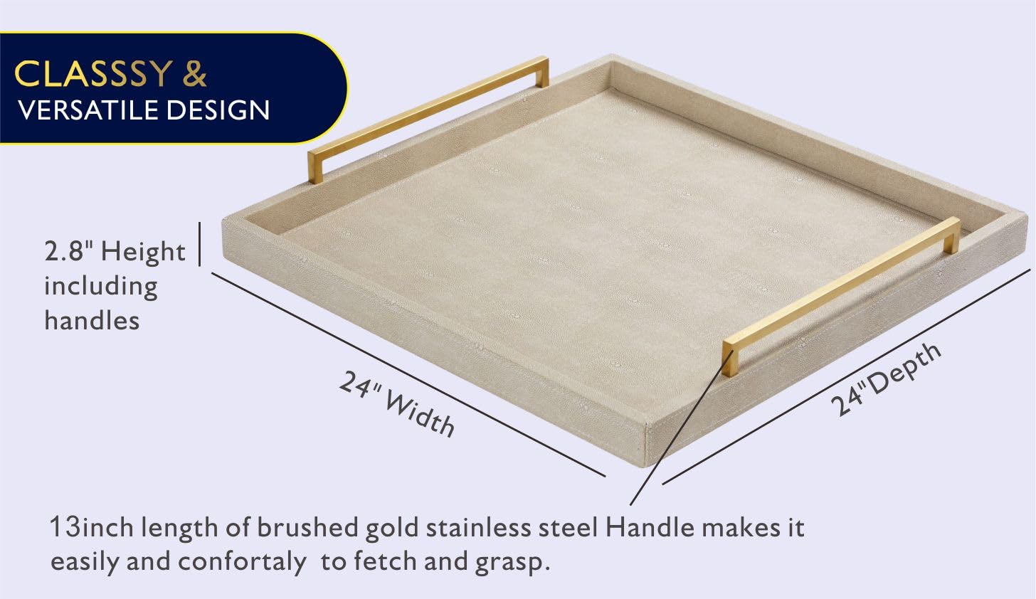 Generic ottoman tray highlighting brushed gold handles for secure grip during serving.