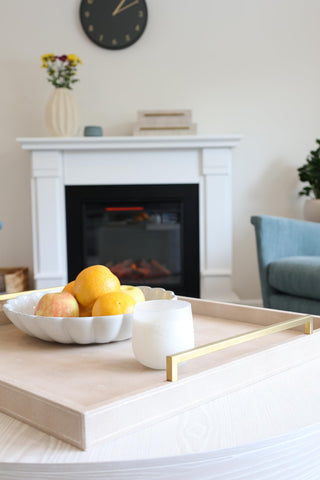 Generic tray used for drinks and snacks, convenient for entertaining guests.